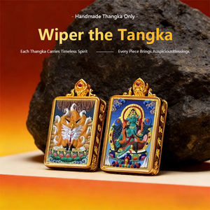 Pendentif Thangka en laiton peint à la main, Zajilam Manjushri Green Tara Wuye, portable, nouveau style chinois, artisanal, Tsa, décoration de la maison - Product Image 1