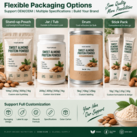 Poudre de protéines d'amande douce, protéines végétales véganes, emballage prêt à la vente en sachet, pot ou boîte pour les distributeurs et propriétaires de marques, sans OGM