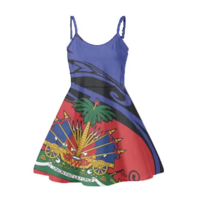 Vestido con estampado de bandera de Haití para mujer, ropa de Dropshipping para mujer, informal, de verano, sin mangas, personalizado, Vintage, cintura Imperio, vestidos sin mangas