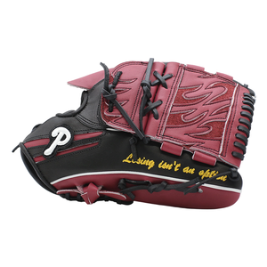 Gants de baseball professionnels en cuir de vachette, couleur bordeaux noir rouge, coupe spéciale, poignet brodé, personnalisés pour clubs sportifs - Product Image 4