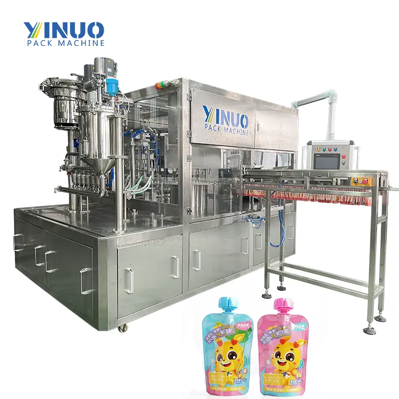 स्वचालित पेस्ट तरल पेय फल रस दूध सॉस हाइड्रोजन पानी बच्चे भोजन डोप्पैक पाउच भरने वाली केपिंग मशीन