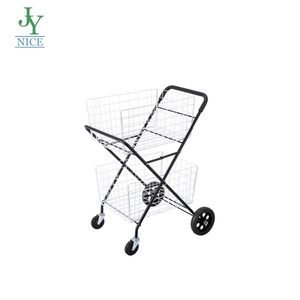 Carrito de Compras de Alambre de Hierro con Doble Cesta, Carrito de Supermercado Gigante de Almacenamiento de Doble Capa, Plegable y con Ruedas - Product Image 3
