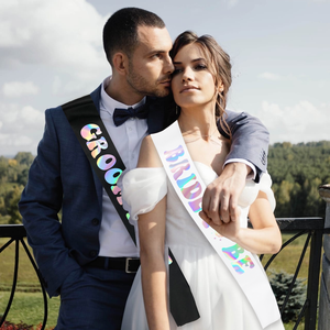 Kit Personalizzato di Fasce in Raso Iridescente 'Bride' e 'Groom' 2 Pezzi, Decorazioni Ecologiche Riutilizzabili <span class=keywords><strong>per</strong></span> <span class=keywords><strong>Addio</strong></span> <span class=keywords><strong>al</strong></span> <span class=keywords><strong>Nubilato</strong></span> e San Valentino - Product Image 5