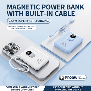 Batterie externe magnétique 22,5 W à charge rapide avec câble intégré, affichage numérique, 10000 mAh, bleu ciel, blanc, noir, violet clair - Product Image 5