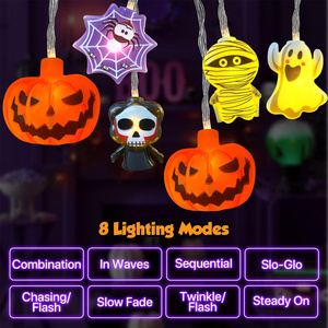 Guirlandes solaires LED d'Halloween étanches pour extérieur, décorations féériques pour fêtes, maison, jardin, cour, fenêtre, motifs citrouille et fantôme - Product Image 6