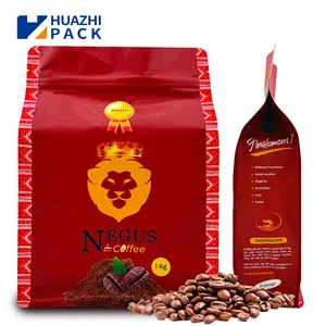 Coffee packaging quad seal pouch square bottom bag doypack bags Full Matte effect packaging bag flat bottom pouch with zipper