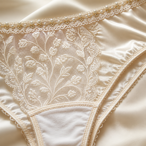 Ensemble de lingerie de luxe pour mariée motif Muguet, soutien-gorge push-up en dentelle ivoire champagne et culotte taille haute en dentelle, pendentif perle dorée - Product Image 4