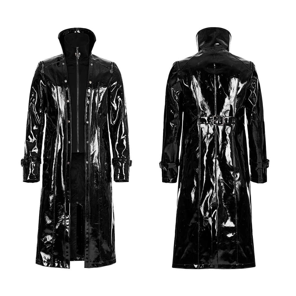 Punk Rave WY-1447DQ original design autumn winter fashion trending windproof warm black cool goth patent leather long coat