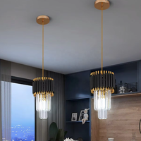 Décoration intérieure de restaurant, lampe suspendue noire en cristal à intensité variable LED avec base E27 pour îlot de cuisine