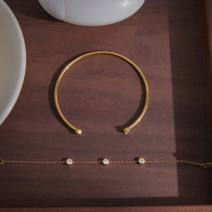 Pulsera Geométrica Redonda de Circonita, Chapada en Oro de 18K, con Engaste de Acero Inoxidable, para Uso Diario, Unisex, Juego de Joyería de 2 Piezas - Product Image 4