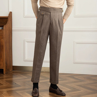 Pantalon de costume drapé taille haute à boutons, couleur unie, style italien Naples Paris, pour homme, collection automne