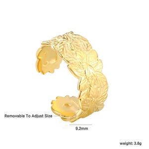 Bague ouverte ajustable personnalisable en acier inoxydable plaqué or 18 carats, étanche, motif floral, pour femme, vente en gros - Product Image 2