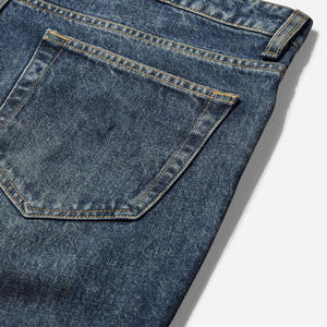 Denim Industry Whisker Undone Raw Hem Denim Jeans Pierna recta Slim Fit Pantalones para hombres - Product Image 3