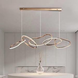 Plafonnier LED en acrylique suspendu composé de 5 anneaux, design moderne, éclairage d'intérieur, luminaire décoratif de plafond, couleur jaune <span class=keywords><strong>or</strong></span>, nouveau modèle - Product Image 1