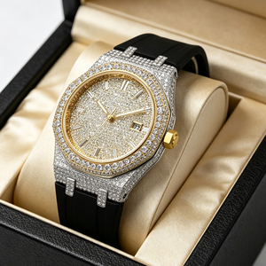 Reloj Moissanite con Incrustaciones de Diamantes, Mecánico MIYOTA 9015, Reloj Completamente Incrustado de Moissanite, Unisex, Logotipo Personalizado - Product Image 1