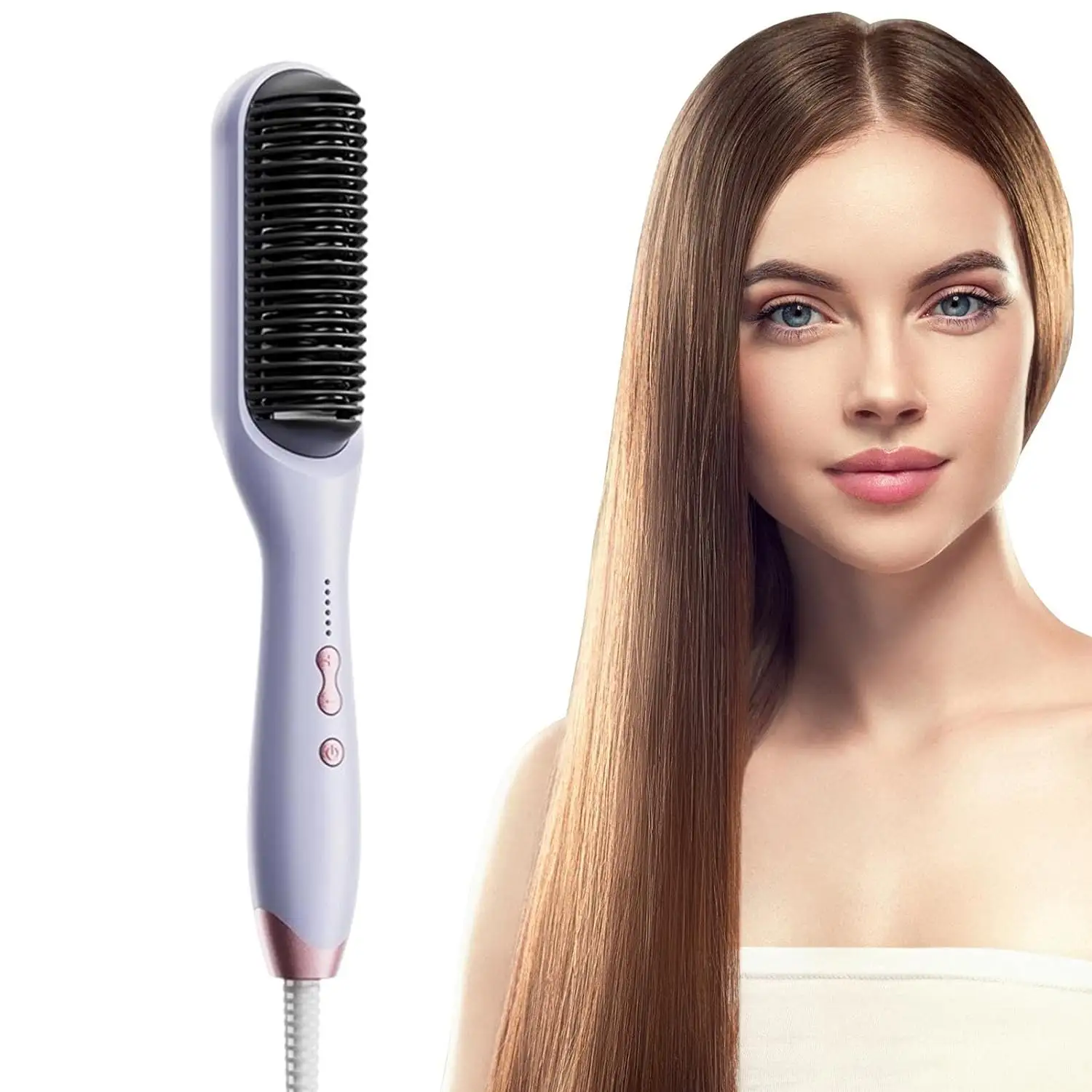 2 In 1 Hair Brush Ionic Beard Straightener Volumizing Hair Straightener Comb Styling Tool