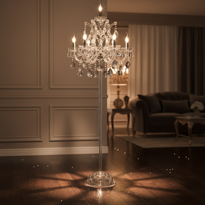 مصباح أرضي ليد كريستالي شفاف حديث مع منشورات زجاجية K9 وحامل تحكم عن بعد لإضاءة غرف النوم وغرف المعيشة بالفندق - Product Image 2
