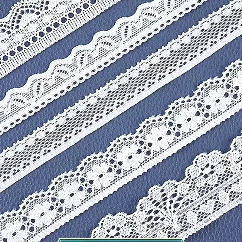 white embroidery stretch spandex nylon pleated crochet lace trim