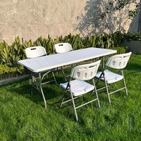 Table pliante de jardin moderne de haute qualité pour 6 personnes, en fer et plastique blanc, légère, empilable et résistante à l'eau, idéale pour les fêtes.