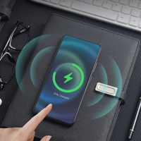 Carnet de notes personnalisé avec logo LED lumineux, batterie externe et USB, coffret cadeau d'entreprise, chargeur sans fil 8000 mAh