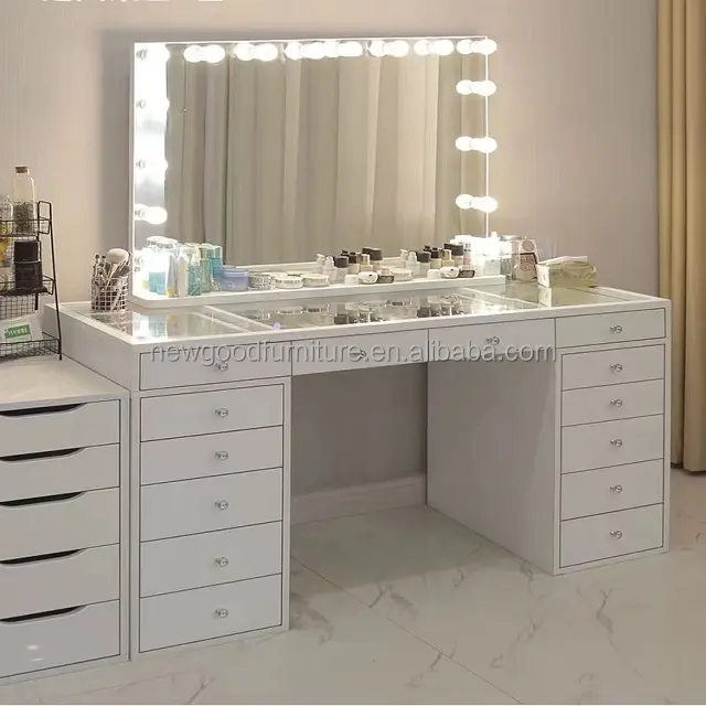 Modern women dressing table mirror with led lights new design dressing table