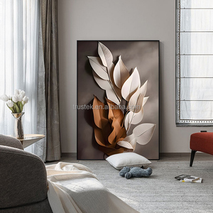 Décorations murales 3D en forme de fleurs pour salon, personnalisables, en bois, plastique, alliage d'aluminium, LED en option, peintures de la marque Trustek - Product Image 2