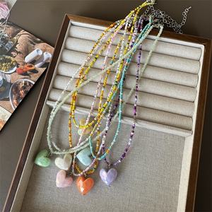 Collar de Cuentas Coloridas para Mujer, Joyería de Verano, Gargantilla con Colgante de Corazón Facetado en Color Caramelo, Regalo de Cumpleaños para Chicas - Product Image 3