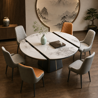 Table à manger multifonctionnelle de luxe en pierre frittée, extensible, design contemporain, chaises rembourrées/en bois, hôtel/villa