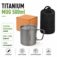 Mug Lipat Titanium Ringan TA1 Cocok untuk Berkemah dan Bepergian di Luar Ruangan.