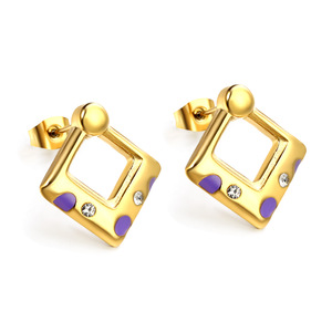 Boucles d'oreilles géométriques en or avec incrustation de diamants violets, bijoux de fête tendance pour femmes - Product Image 2