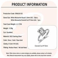 Bague Solitaire en Argent Sterling 925 avec Moissanite Taille Émeraude, Plaqué Or Vermeil 2,5 μm, Sertie Pavé, Bijoux Fins pour Femme – Vente en Gros