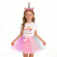 Vêtements pour filles, costume de licorne, haut à manches courtes, jupe en tulle moelleux, tenue d'anniversaire pour enfants