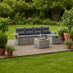 Conjunto de Sofá de Jardín de Ratán Gris con Cojines de Espuma de Alta Densidad, Muebles de Exterior de Diseño Contemporáneo, Resistentes al Agua y a los Rayos UV, de PE - Product Image 2