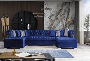 أريكة مقطعية حديثة على شكل حرف U ، أريكة مخملية زاوية وحدات ، أريكة تشيسترفيلد لغرفة المعيشة - Product Image 5