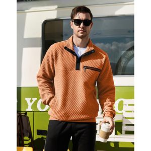 Sweat-shirt matelassé personnalisé pour homme, col montant, manches longues, avec poche, coupe classique, orange, taille L - Product Image 2