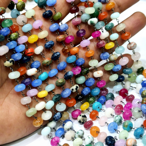 ลูกปัดหินธรรมชาติหลากสีขนาด 8 มม. แบบสายสร้อยขายเป็นฟุต - Product Image 1