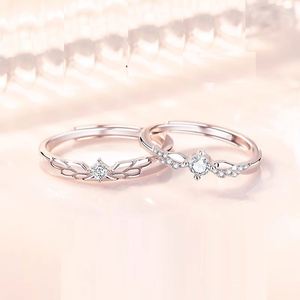 Anillos De Pareja Silver Plated Zircon Angle Wings <b>Couple</b> <b>Rings</b> for Men Women Adjustable Open Wedding Engagement Lover Jewelry - Product Image 2