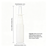 Flacon pulvérisateur nasal cylindrique en PEHD de 20 ml, conteneur en plastique avec pompe pour solution liquide médicale de soin nasal, stockage portable