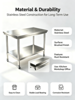 Fabrication de tables de travail en acier inoxydable pour cuisines commerciales, tables de travail en acier inoxydable