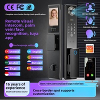 Serrure intelligente certifiée CE FC RoHS, 9 langues prises en charge, reconnaissance faciale 3D, reconnaissance biométrique des veines palmaires, carte mémoire, stockage cloud, application Tuya
