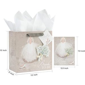Bride To Be <b>Wedding</b> Gift Bag With Card <b>Tissue</b> Paper Gray White Matte Finish Bridal Shower <b>Wedding</b> Anniversary - Product Image 6