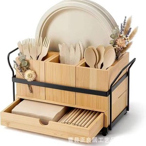 Wooden Cutlery <b>Storage</b> <b>Box</b> With Drawer Multi Functional <b>Kitchen</b> Organizer Rectangular Standing Type - Product Image 2