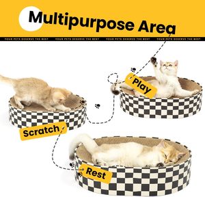 JTPAWS Duurzame, milieuvriendelijke krabplank van karton, gegolfd krabmatje, voor binnengebruik, zwart-wit geruit design - Product Image 3