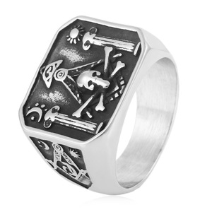 yunnique Freemasonry Skull <b>Ring</b> <b>Titanium</b> Steel Men's Fashion Jewelry Gift Geometric Design Skeleton Pattern - Product Image 1