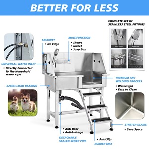 Baignoire de toilettage pour animaux de compagnie en acier inoxydable antirouille de 34 pi, accès facile, fournitures de nettoyage pour chiens mobiles - Product Image 3