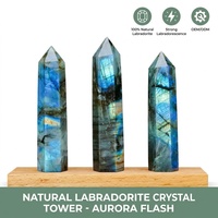 Torre de Cristal de Labradorita Natural con Fuerte Labradorrescencia, Aurora Azul y Destello Dorado, Obelisco