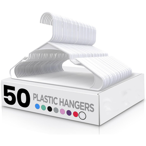 Home Clothes Hangers 50 Pack White ABS Plastic Detachable Flexible Hangers Shoulder Grooves-Space Saving Durable Coat Hanger - Product Image 1