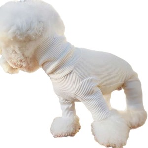 White High Neck <b>Sweater</b> For Small <b>Dogs</b> Four Paws Belly Cover Autumn Winter Pet Clothes Solid Color Polyester Material - Product Image 5