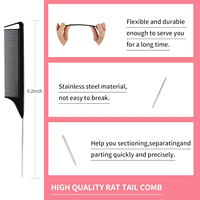 Set de 3 peignes de coiffure Brosse à queue de rat Brosse à bords pour brossage des bords et du dos Peigne à poils lisses pour femmes