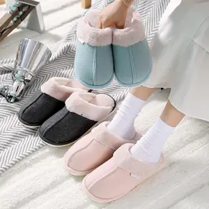 Slippers Women Home Closed Toed Winter Indoor Simply Style Plush Warm Aniti-Slip Autumn Winter Men House Shoes